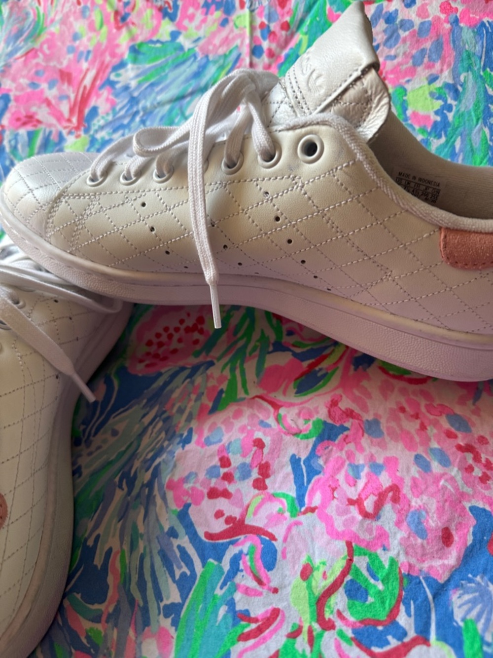 Rare Stan Smith Adidas White Quilted Lace-Up Sneakers - Picture 4 of 7